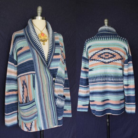 RALPH LAUREN POLO wrap serape blanket Aztec southwestern Cardigan Sweater RRL M - Picture 1 of 10